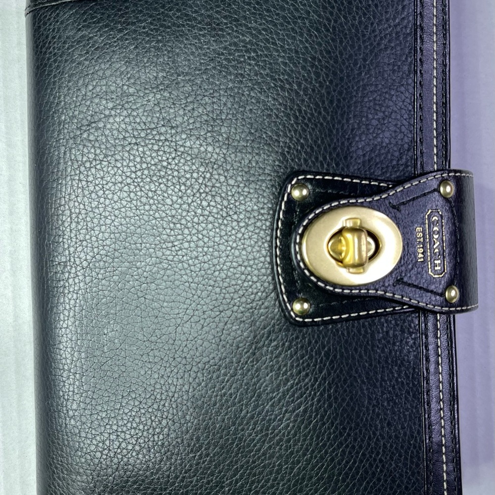 Coach Black Leather Planner/ Agenda  with Gold-Tone Turnlock